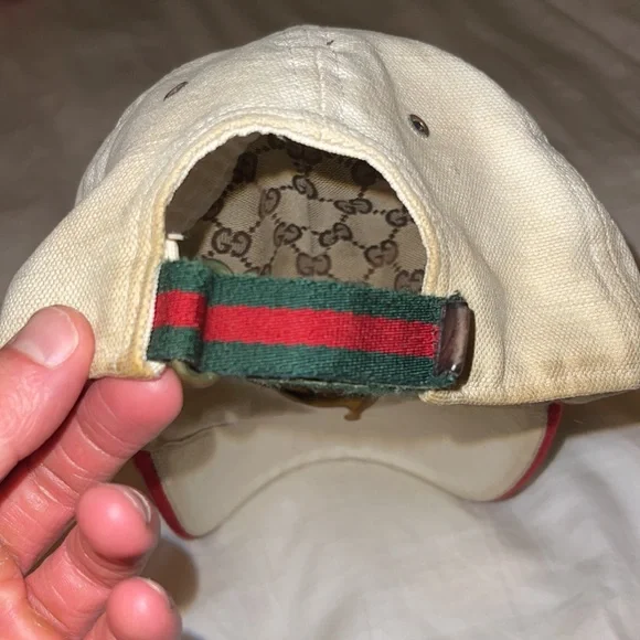 Rare White Linen Gucci Baseball Cap/ Hat Vintage with Gucci